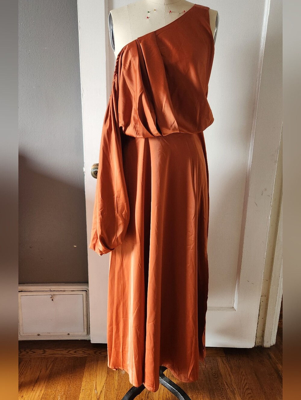 Missguided One-Shoulder Rust Orange Maxi Dress